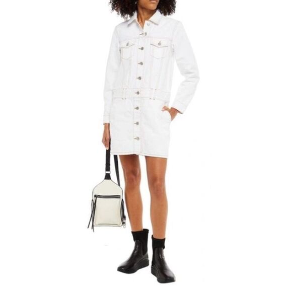 Ganni Bright White Denim Mini Dress NWT Size 40/ US 8/10 - Picture 2 of 10